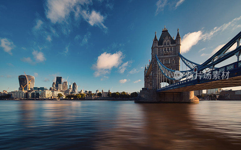 Tower Bridge Thames River and London City Skyline